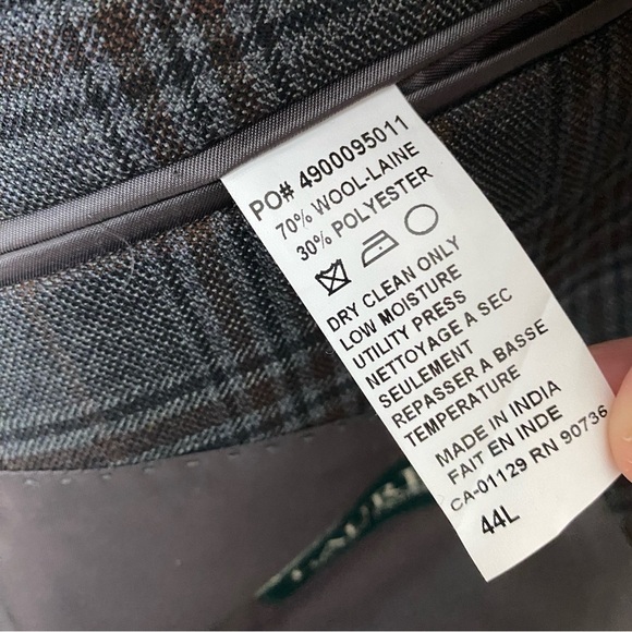 Lauren Ralph Lauren Plaid Sport Coat Blazer Suit Jacket Mens 44L Grey Brown Wool - Picture 6 of 6